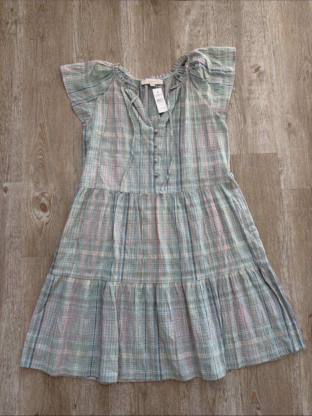 Loft Plaid Swing Tiered Cotton Dress